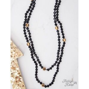 Elegant Shimmery Black & Leopard Faceted Crystal beaded necklace
